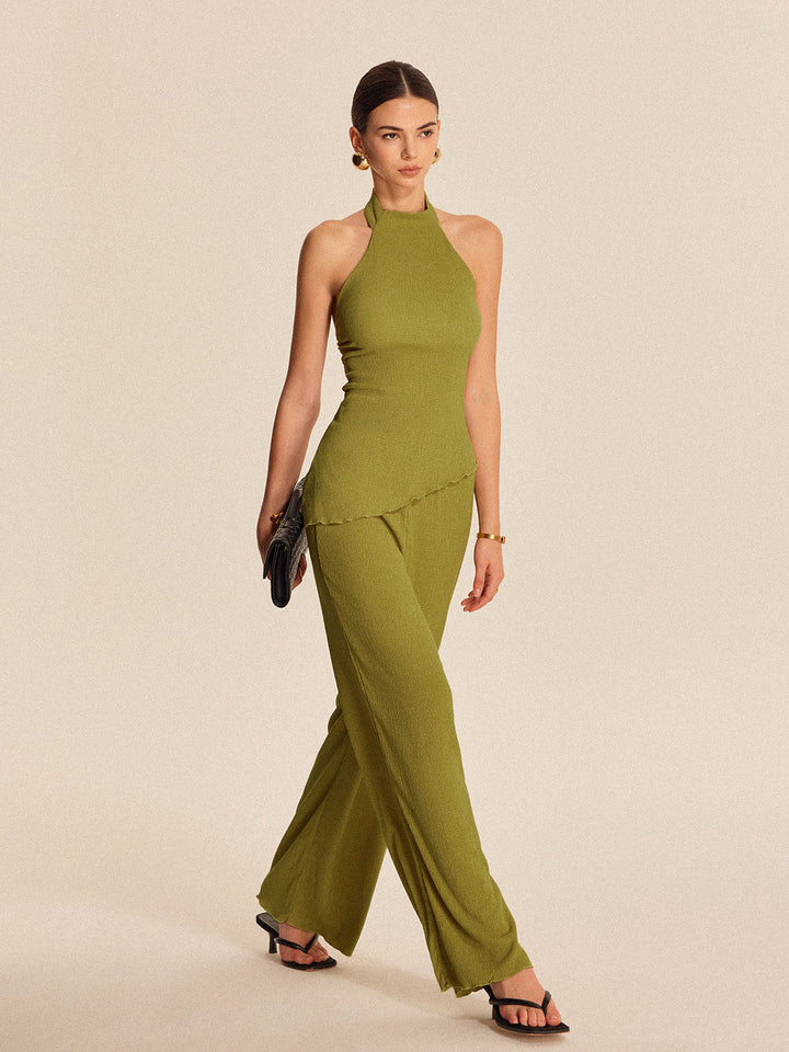 Halter Neck Backless Pants Set  Liora Lane Boutique Pant Sets