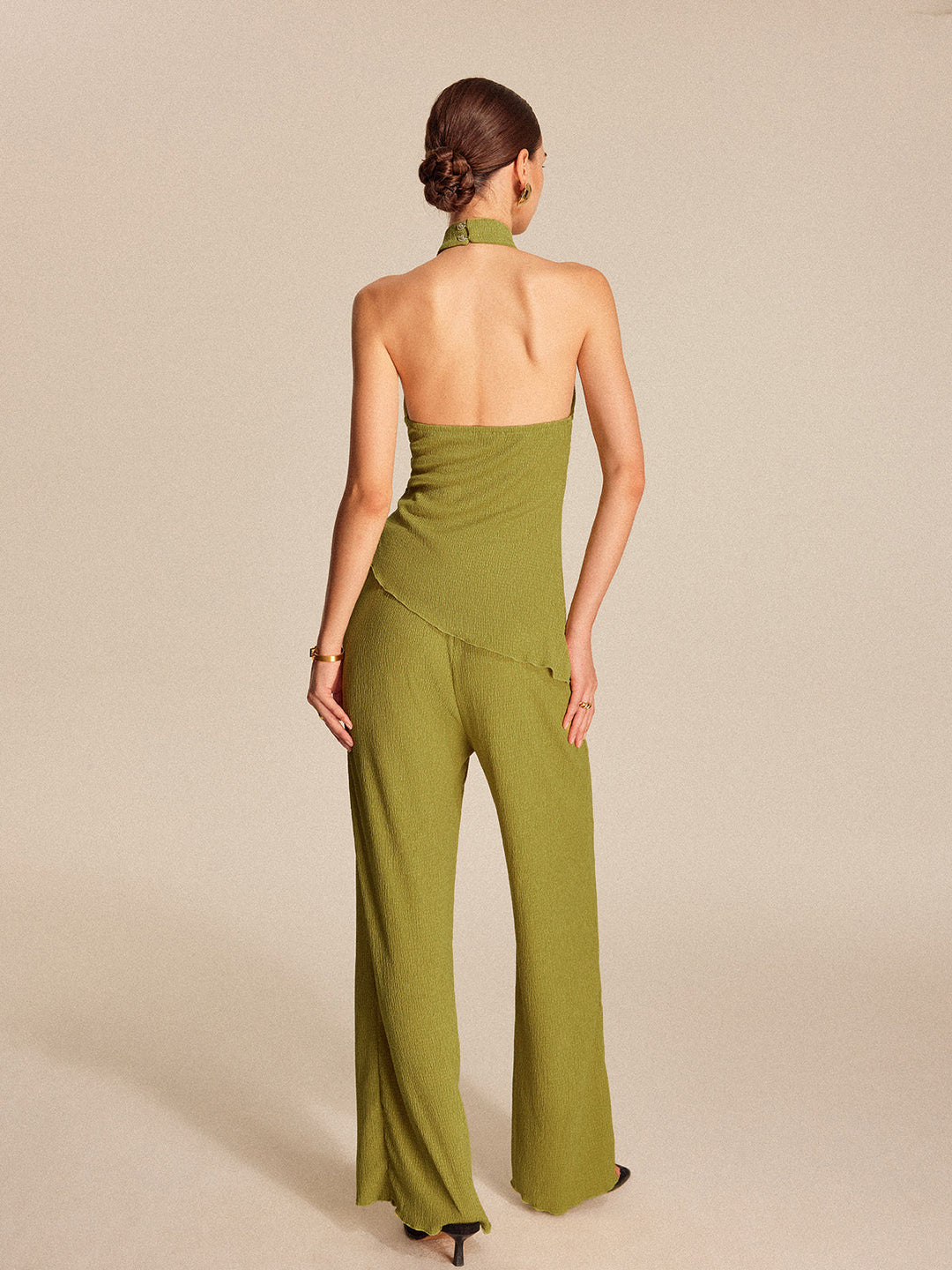 Halter Neck Backless Pants Set  Liora Lane Boutique Pant Sets