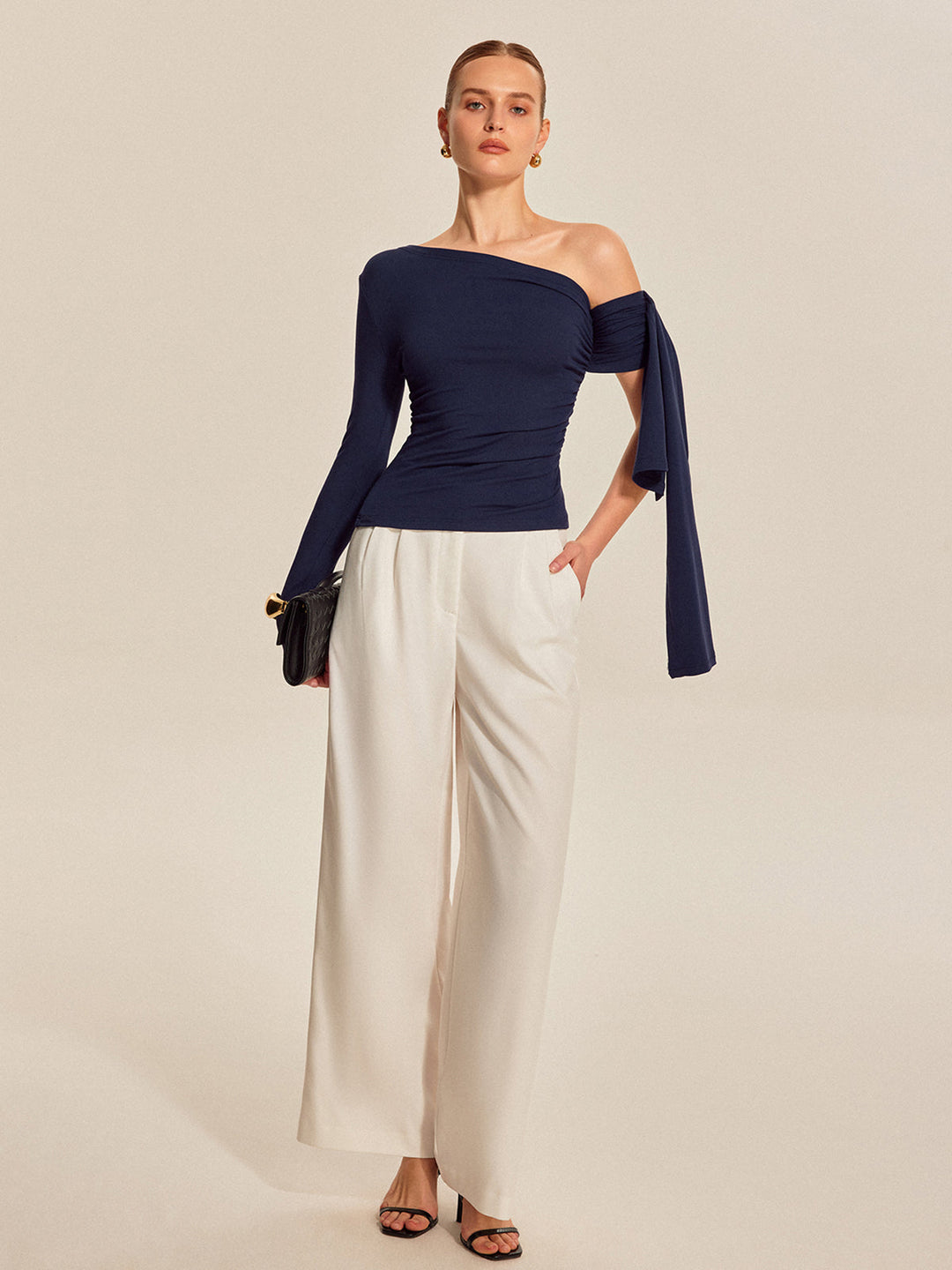 Asymmetrical Draped Sleeve Top  Liora Lane Boutique T-Shirts