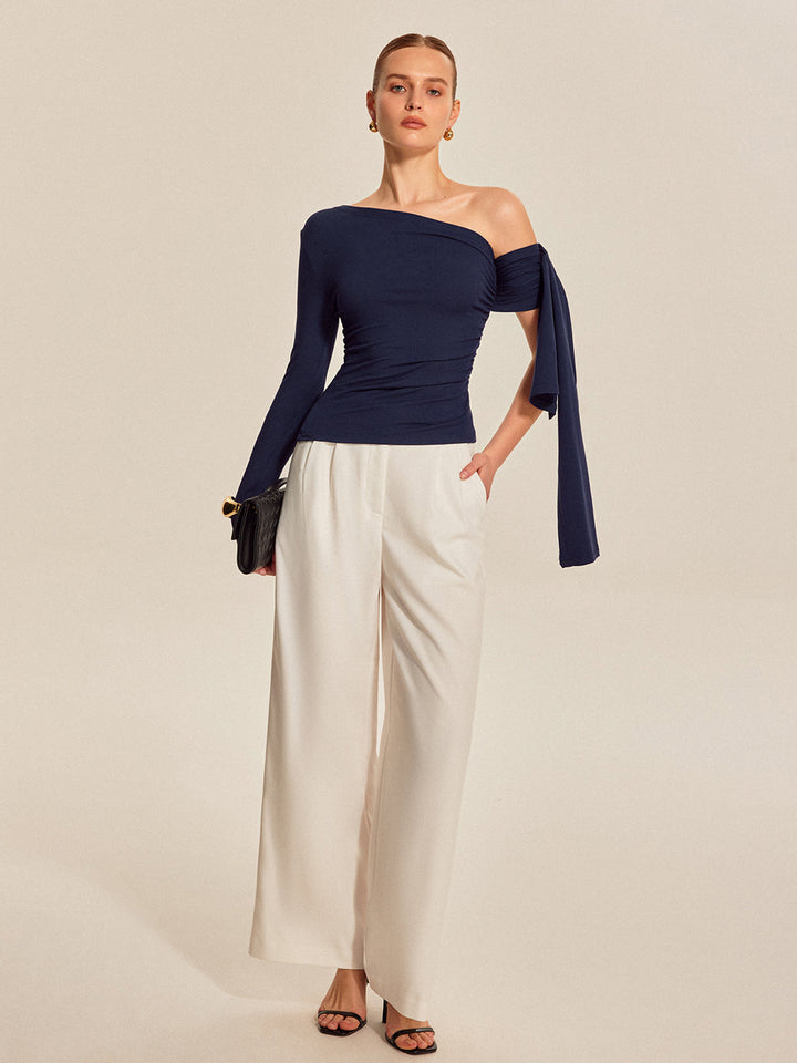 Asymmetrical Draped Sleeve Top  Liora Lane Boutique T-Shirts