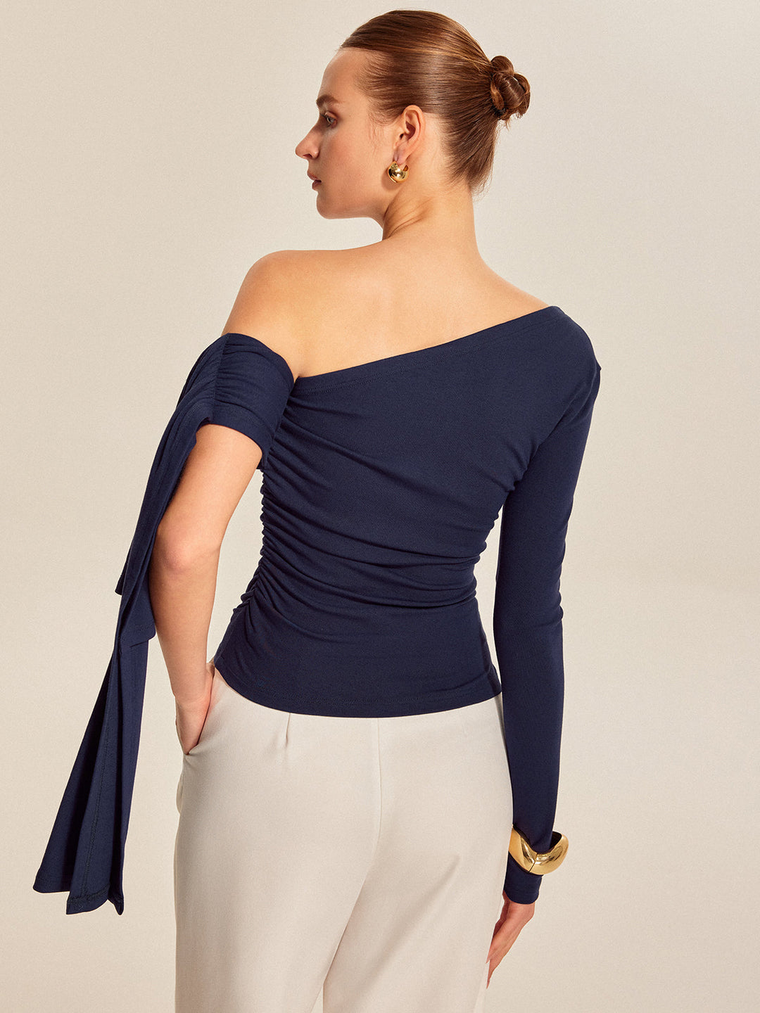 Asymmetrical Draped Sleeve Top  Liora Lane Boutique T-Shirts