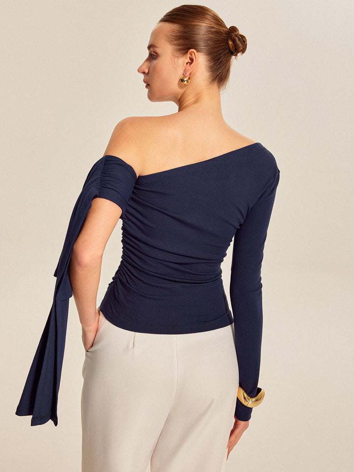 Asymmetrical Draped Sleeve Top  Liora Lane Boutique T-Shirts
