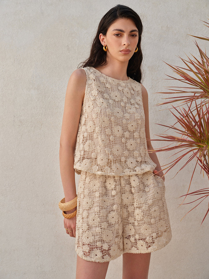 Floral Lace Sleeveless Shorts Set  Liora Lane Boutique Short Sets