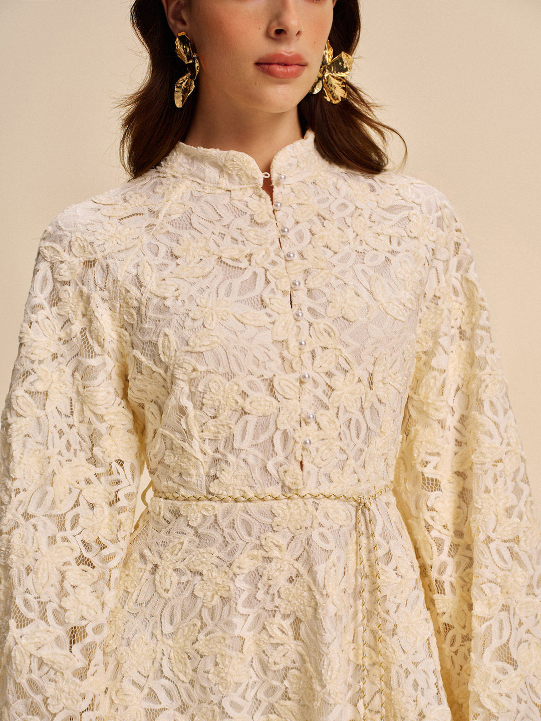 Lace Bell-Sleeve Dress With Belt  Liora Lane Boutique Dresses