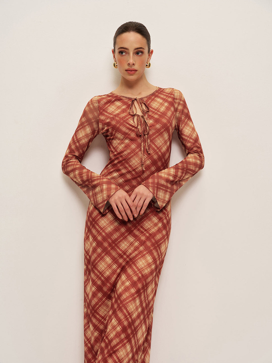 Plaid Tie-Front Long Sleeve Dress  Liora Lane Boutique Dresses