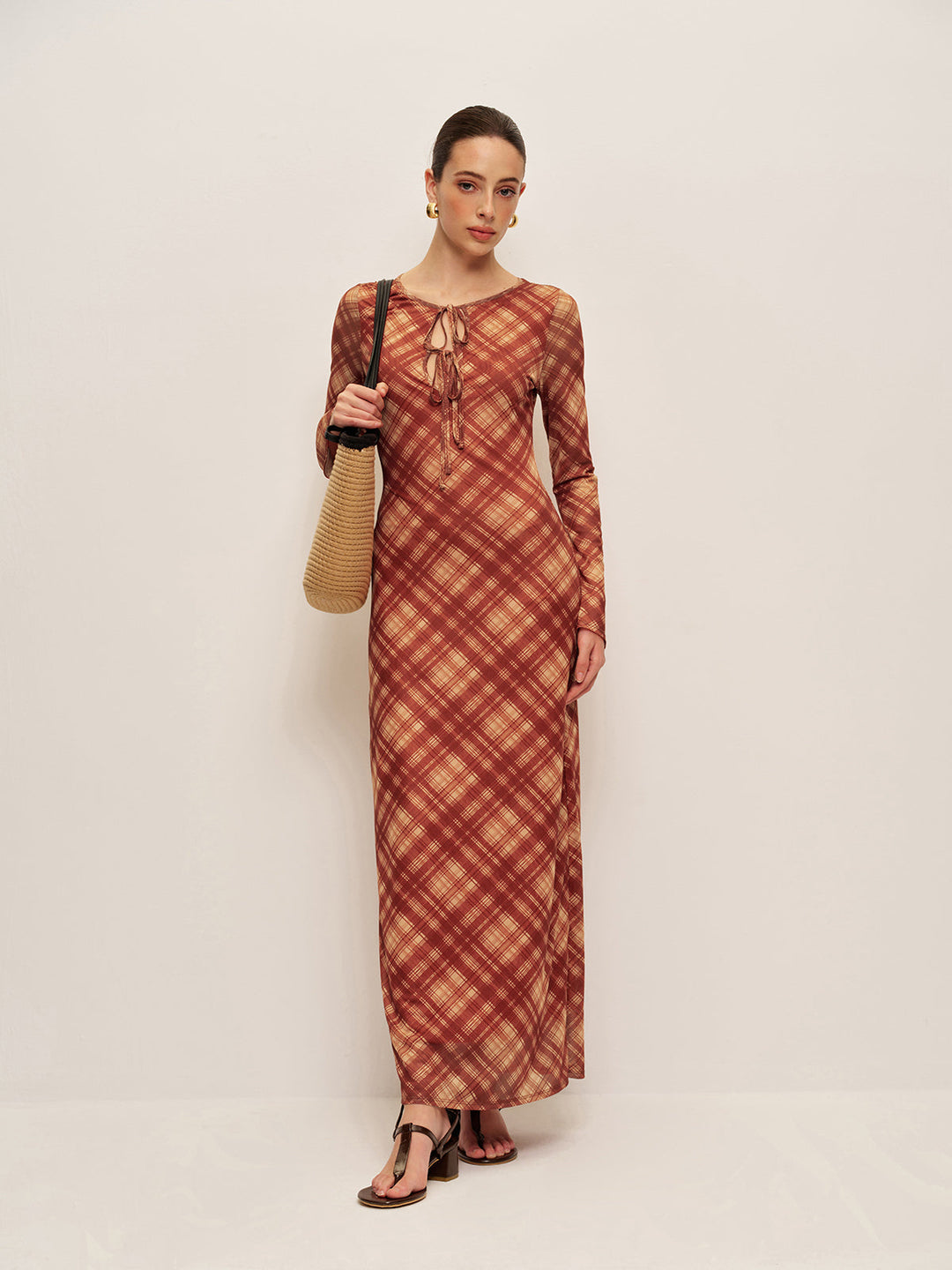 Plaid Tie-Front Long Sleeve Dress  Liora Lane Boutique Dresses