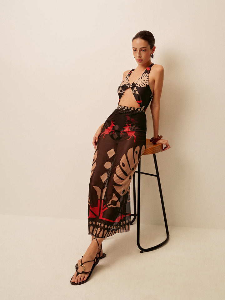 Sheer Printed Sarong Skirt  Liora Lane Boutique Kimonos & Cover Ups