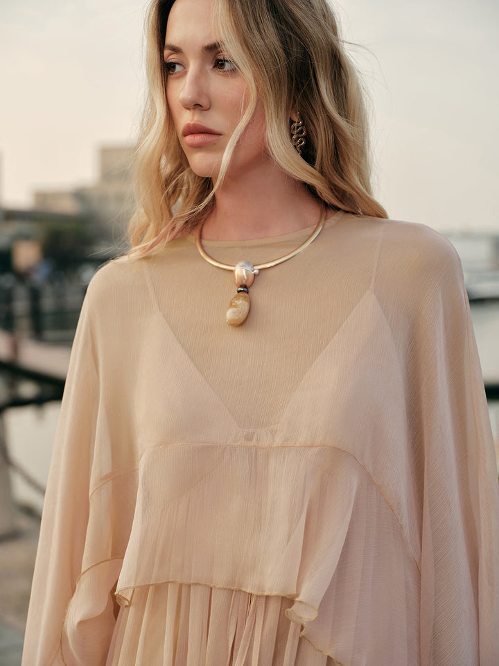 Semi-Sheer Chiffon Layered Dress With Cloak  Liora Lane Boutique Dresses