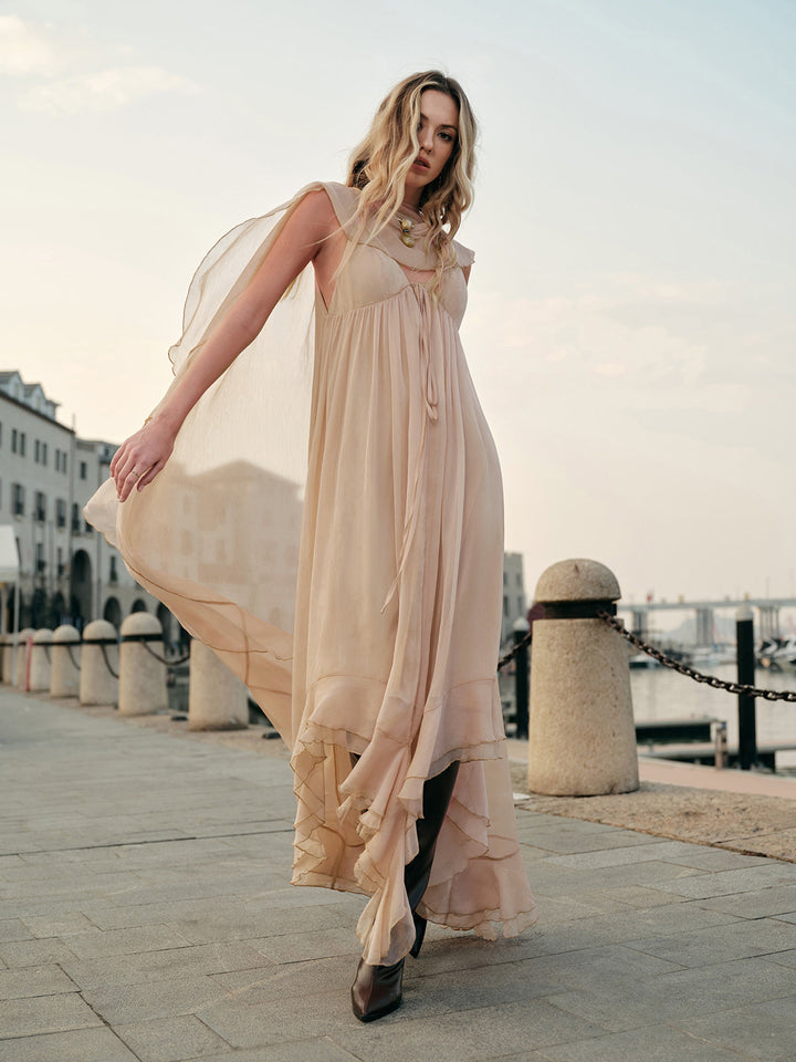 Semi-Sheer Chiffon Layered Dress With Cloak  Liora Lane Boutique Dresses