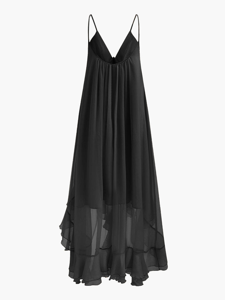 Semi-Sheer Chiffon Layered Dress With Cloak  Liora Lane Boutique Dresses