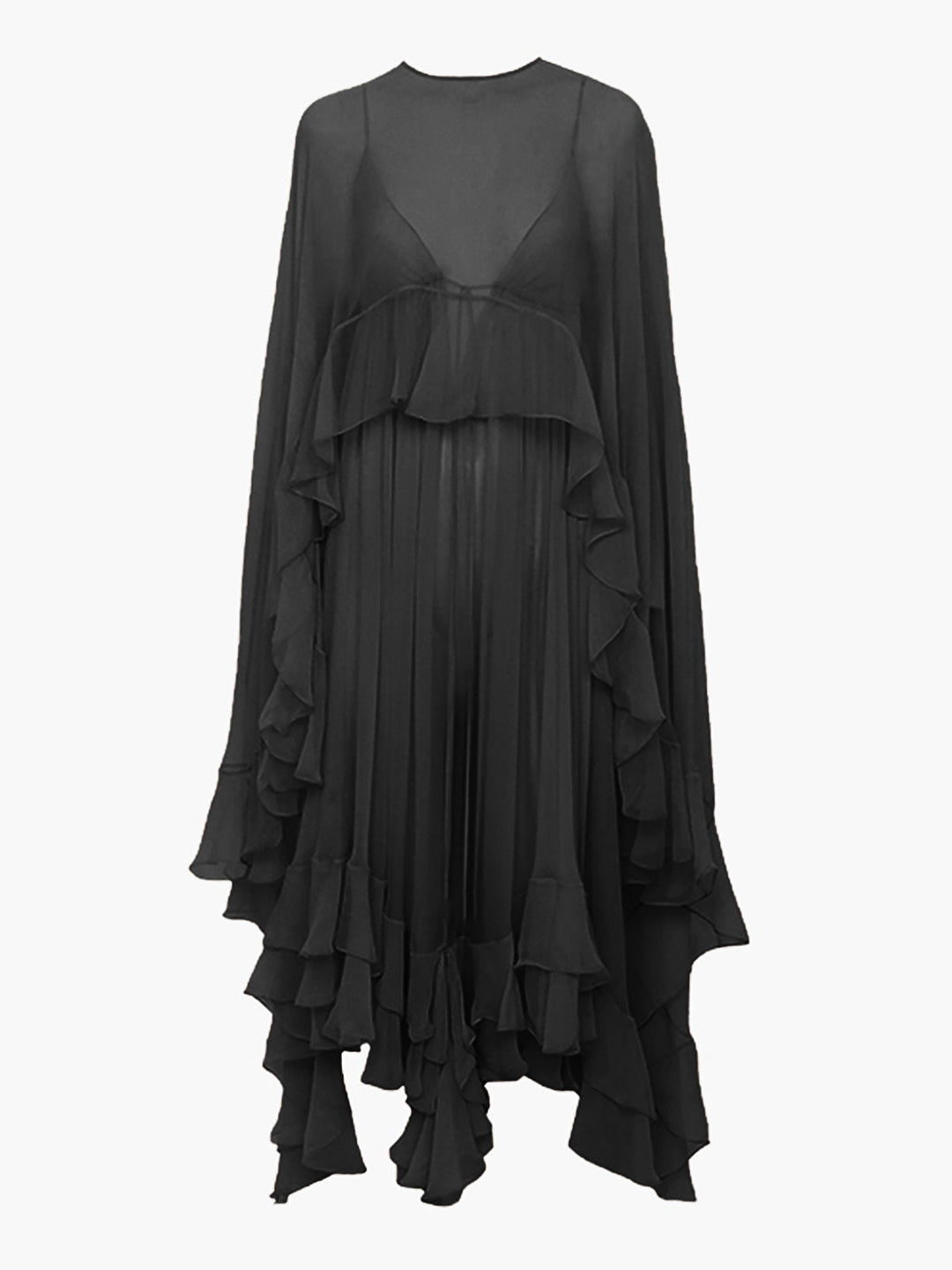 Semi-Sheer Chiffon Layered Dress With Cloak  Liora Lane Boutique Dresses Black / XL 84.99