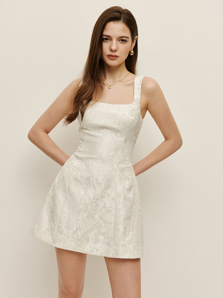 Floral Jacquard Square Neck Dress  Liora Lane Boutique Dresses Off-White / XL 45.00