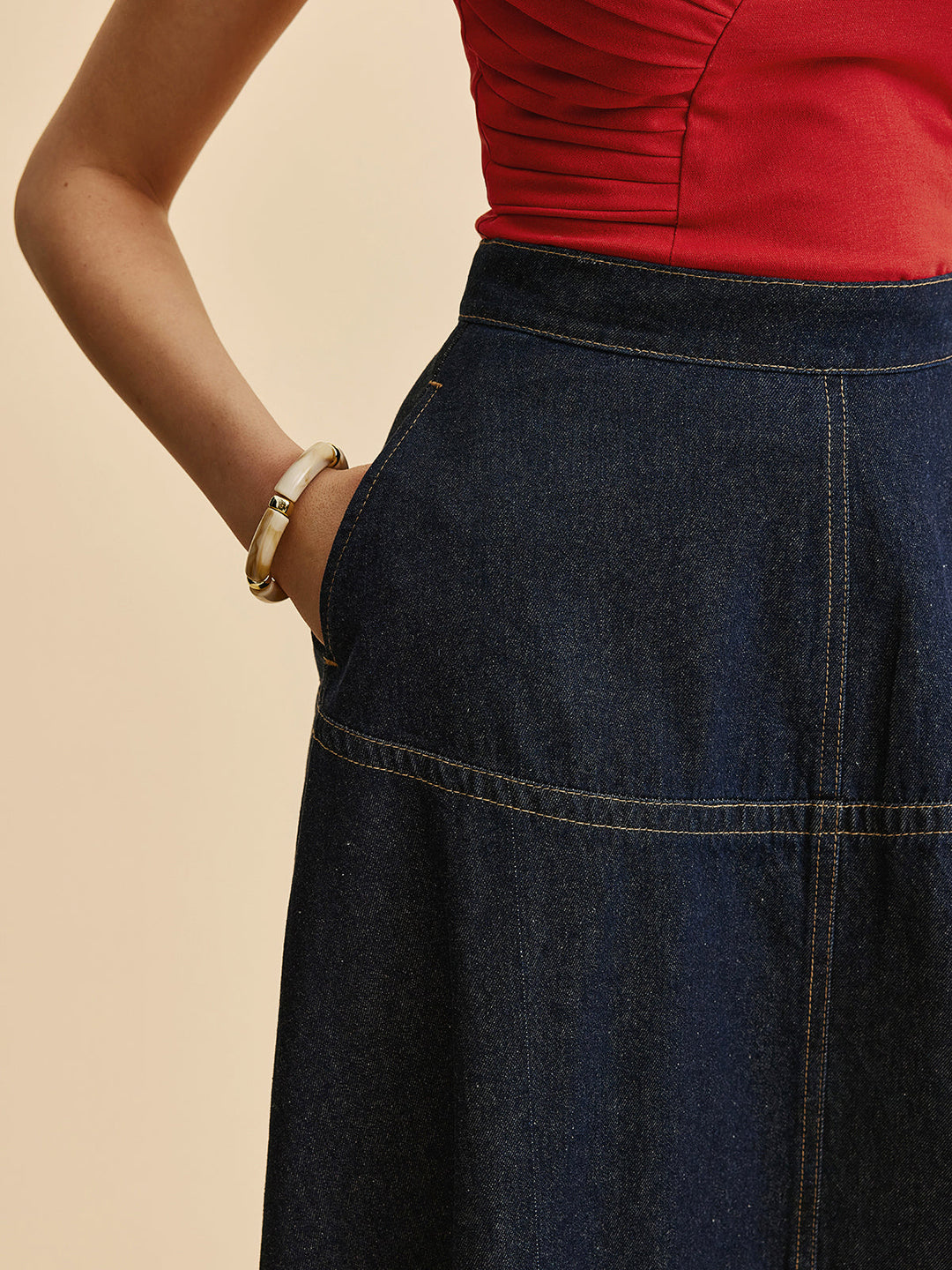 A-Line Denim Skirt With Side Pockets  Liora Lane Boutique Denim Skirts