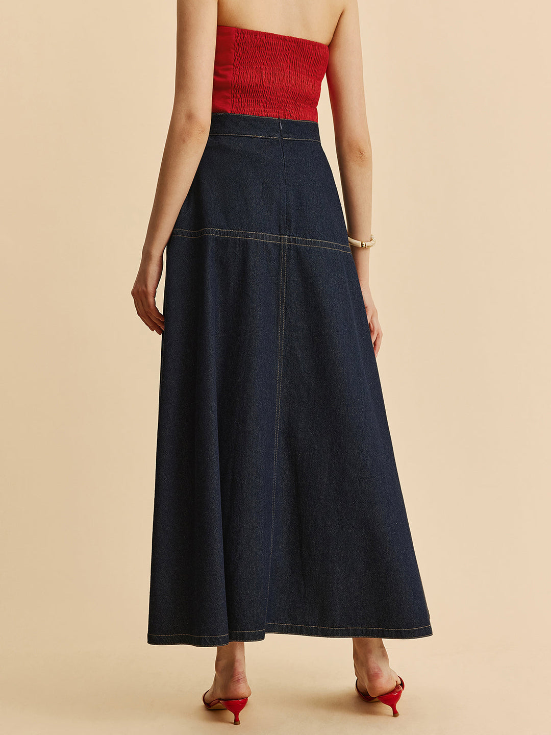 A-Line Denim Skirt With Side Pockets  Liora Lane Boutique Denim Skirts