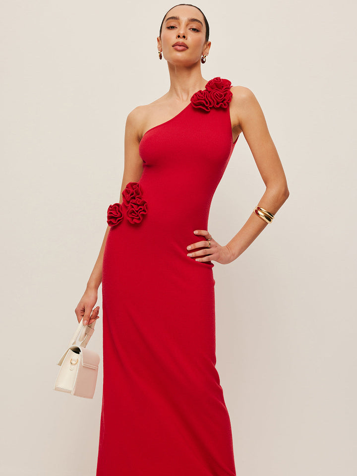 One-Shoulder Floral Accent Dress  Liora Lane Boutique Sweater Dresses