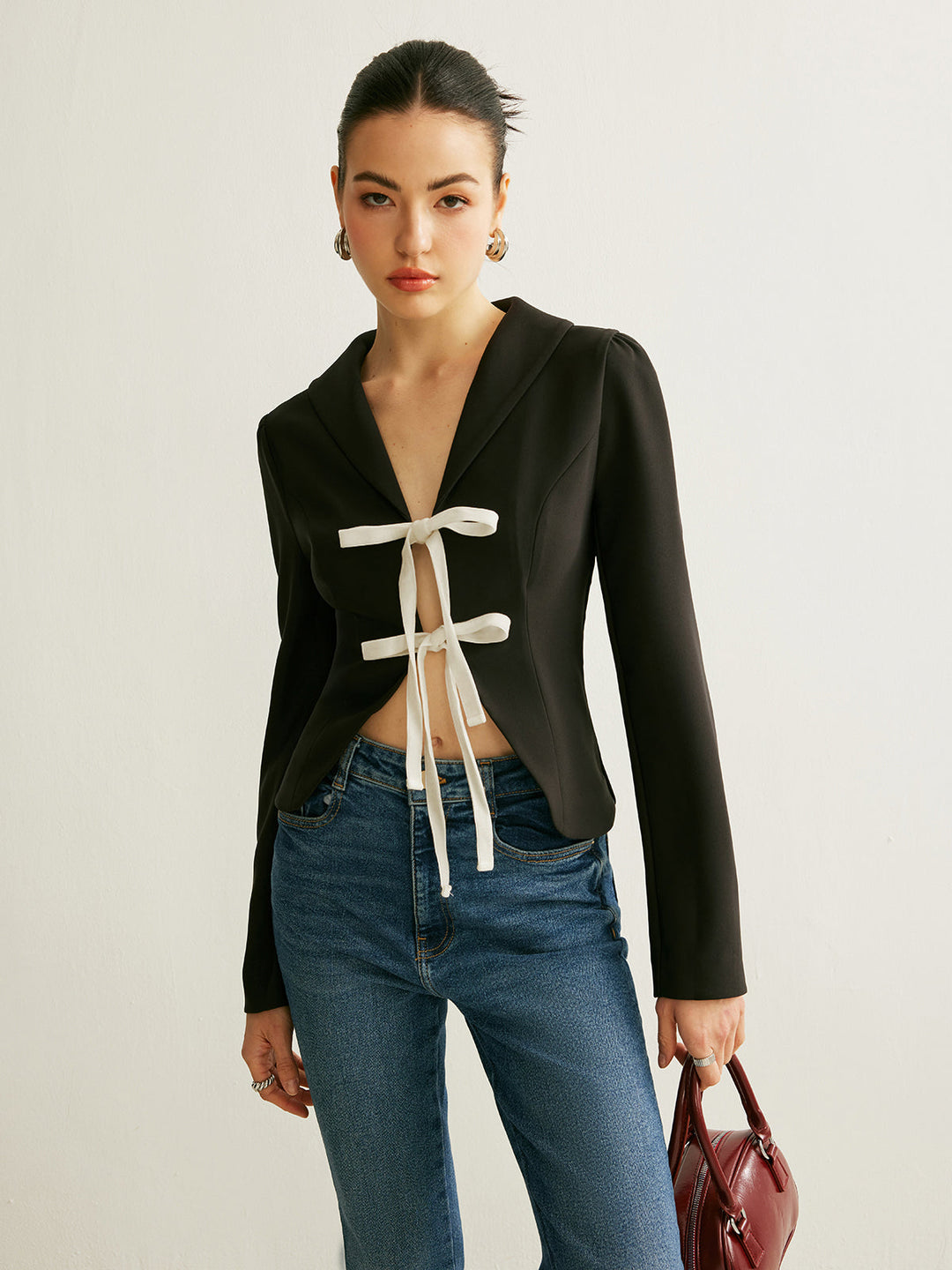 V-Neck Tie Front Blazer  Liora Lane Boutique Blazers Black / XL 119.00