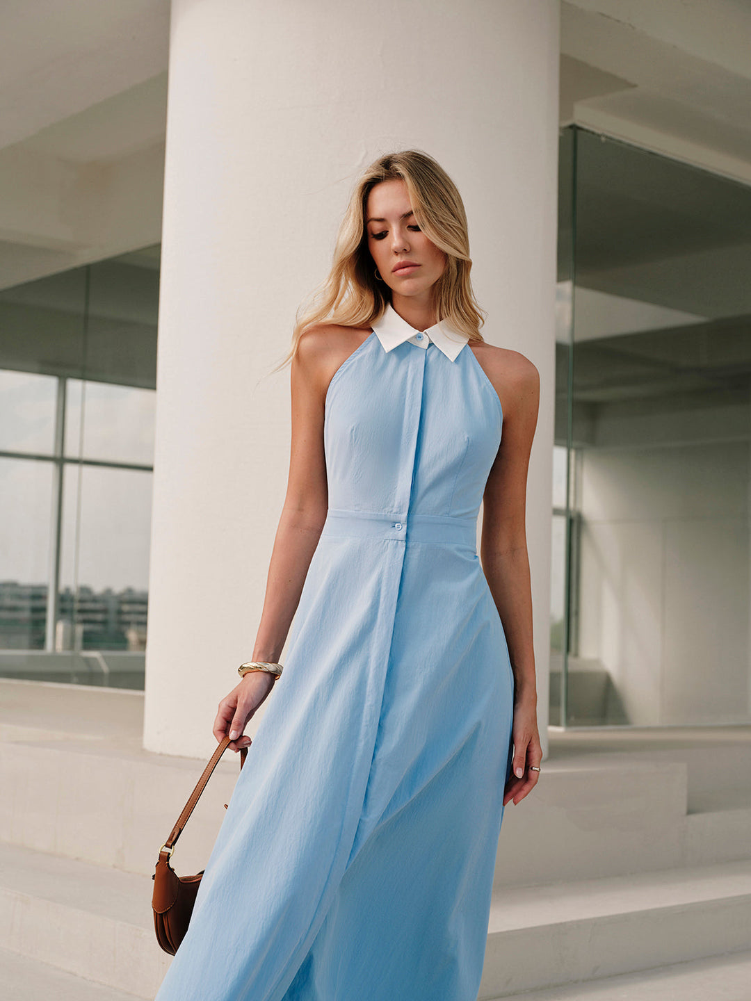 Button Sleeveless Collar Dress  Liora Lane Boutique Dresses