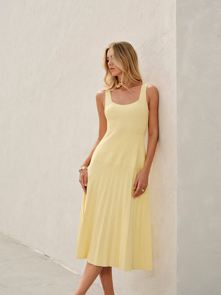 Square-Neck Ribbed Knit Dress  Liora Lane Boutique Knit Dresses LightYellow / XL 69.00