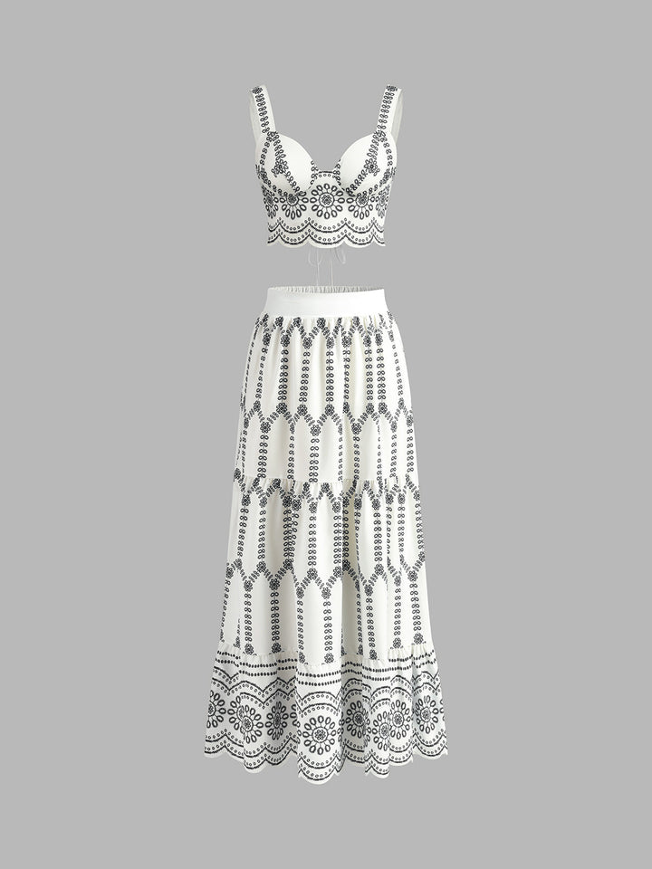 Printed Sleeveless Tie Back Skirt Set  Liora Lane Boutique Skirt Sets Black / XL 44.00