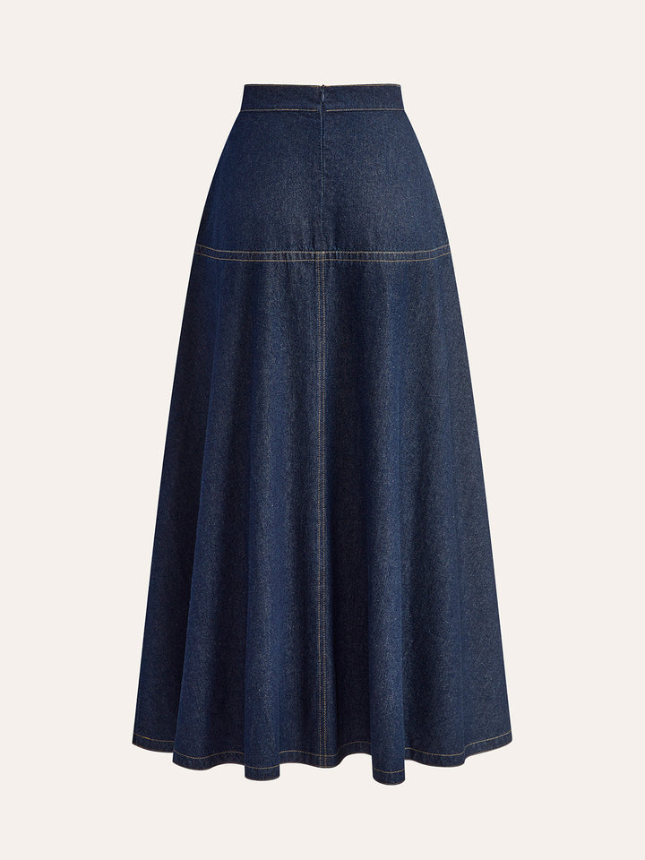 A-Line Denim Skirt With Side Pockets  Liora Lane Boutique Denim Skirts