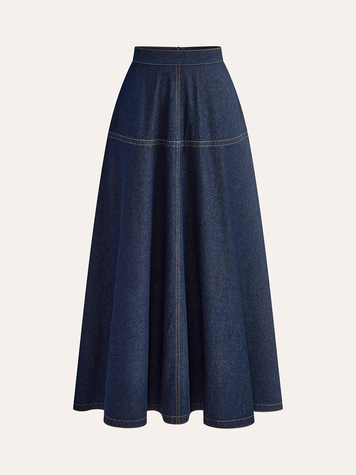 A-Line Denim Skirt With Side Pockets  Liora Lane Boutique Denim Skirts