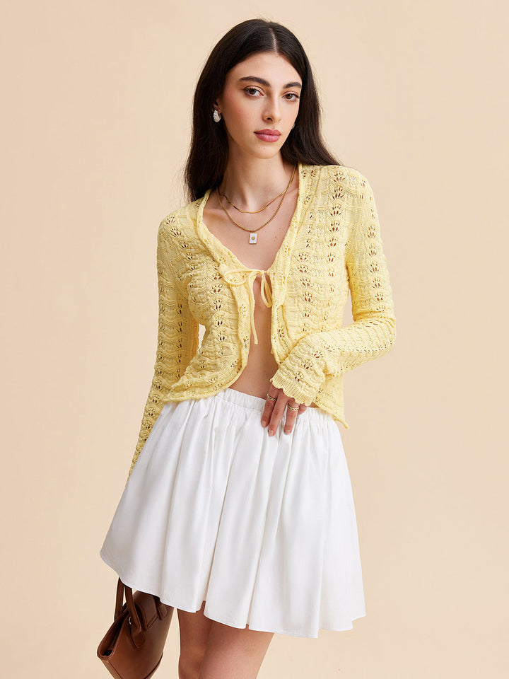 Tie-Front Crochet Knit Cardigan  Liora Lane Boutique Cardigans Yellow / XL 79.99