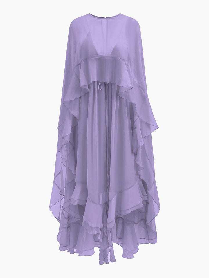 Semi-Sheer Chiffon Layered Dress With Cloak  Liora Lane Boutique Dresses Purple / XL 84.99