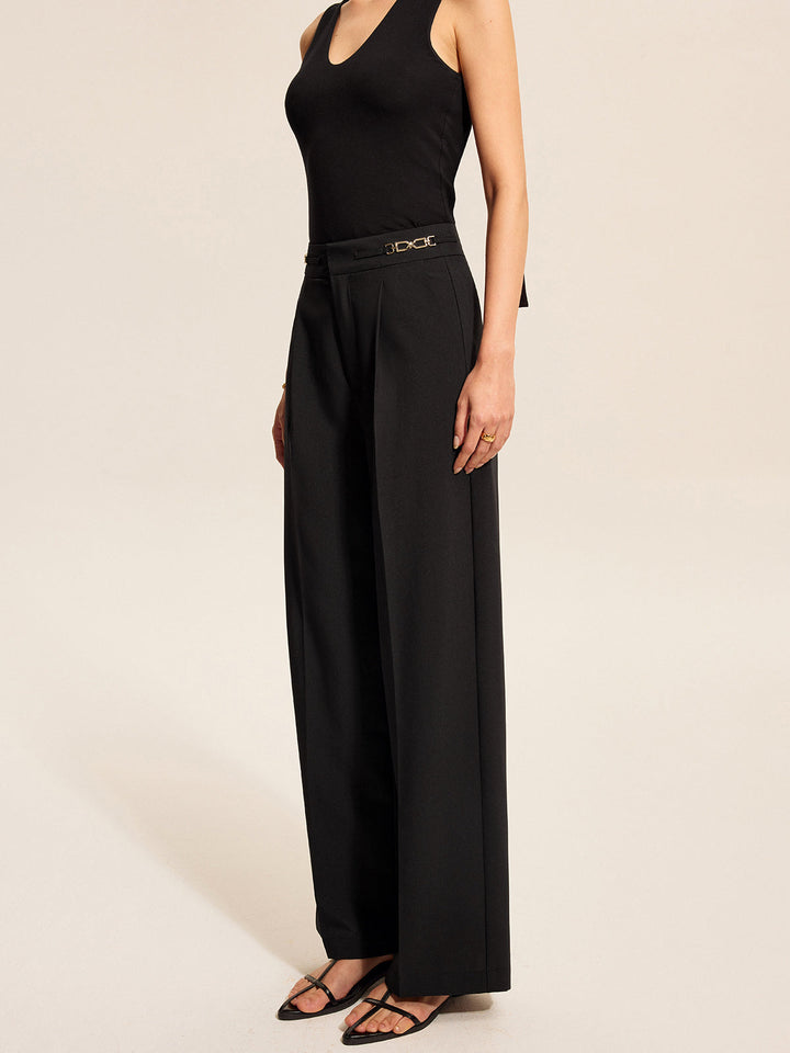 Mid-Waist Pleated Pants With Chain Detail  Liora Lane Boutique Pants