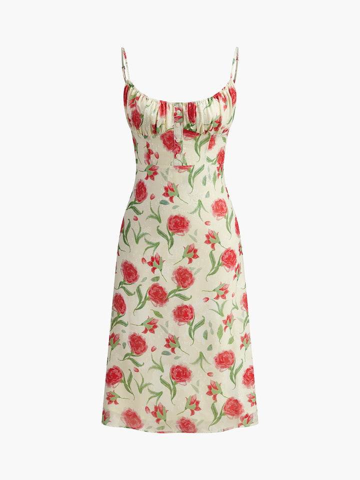 Floral Ruched Button Detail Dress  Liora Lane Boutique Dresses