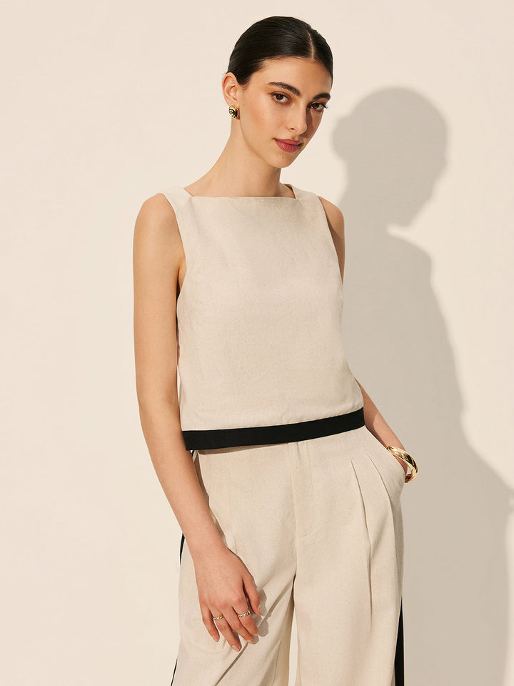 Linen & Cotton Zipper Contrast Binding Pant Set  Liora Lane Boutique Pant Sets