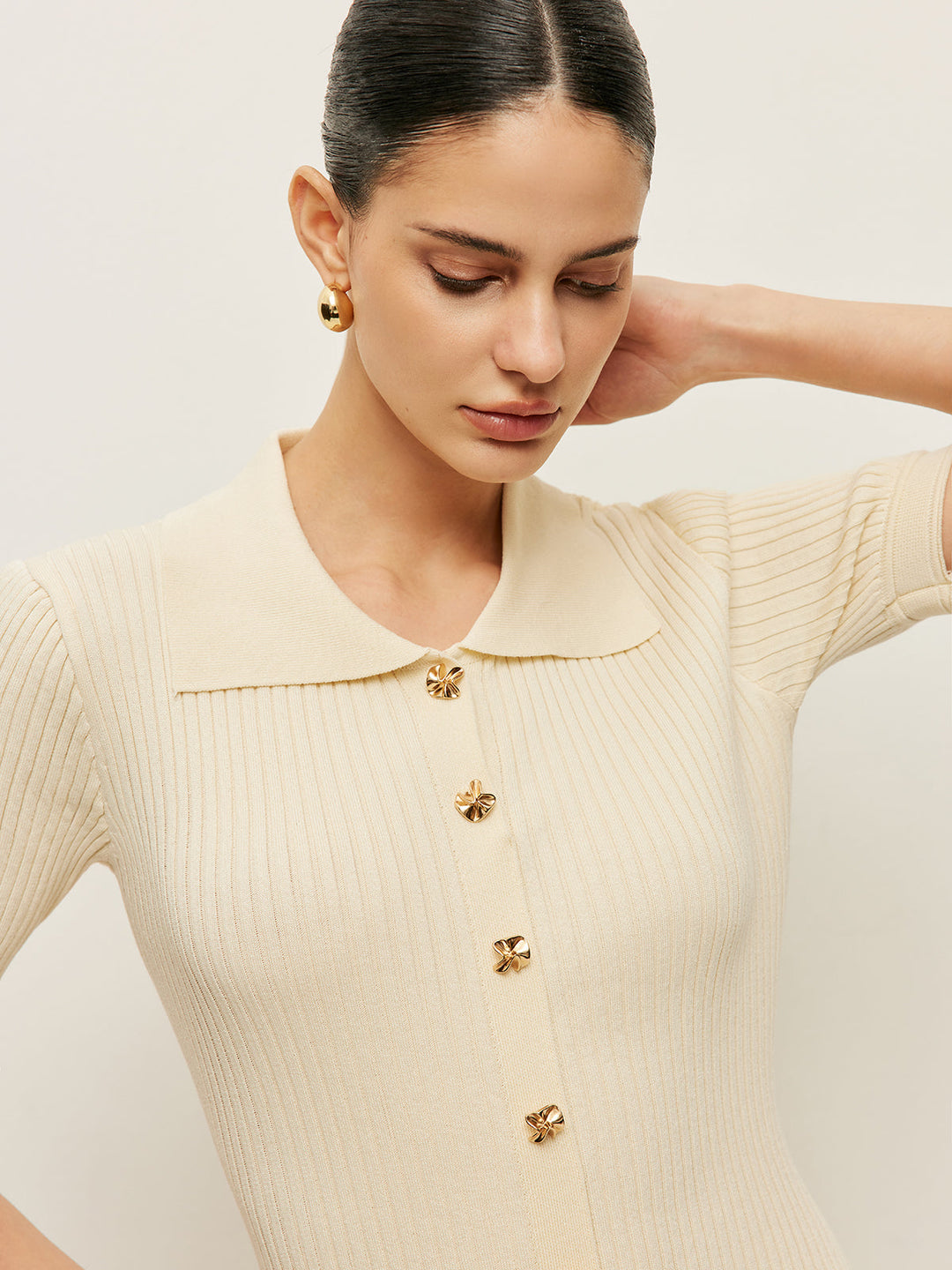 Knit Hollow Buttoned Polo Dress  Liora Lane Boutique Knit Dresses
