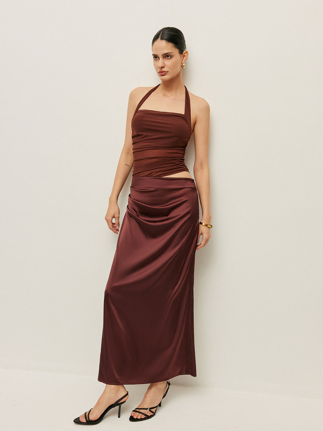 Ruched Halter Neck Cut-Out Detail Dress  Liora Lane Boutique Dresses