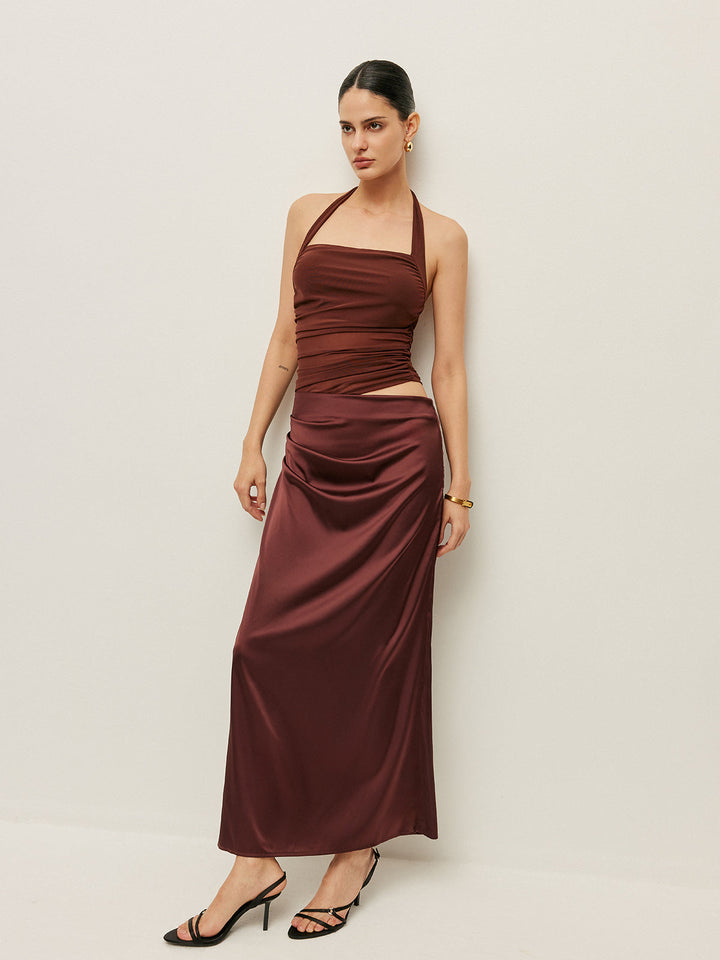 Ruched Halter Neck Cut-Out Detail Dress  Liora Lane Boutique Dresses
