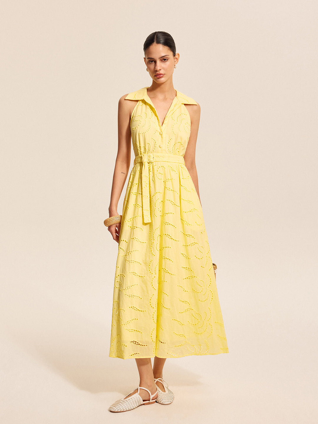 Cotton Belted Embroidered Dress  Liora Lane Boutique Dresses