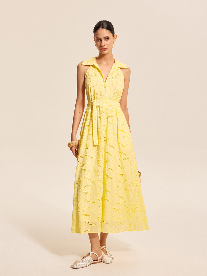 Cotton Belted Embroidered Dress  Liora Lane Boutique Dresses