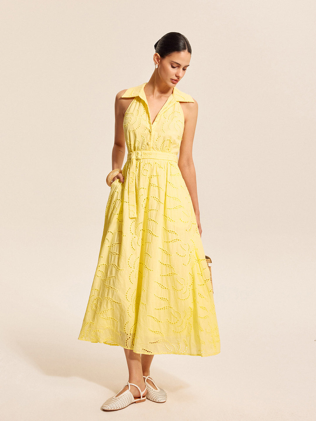 Cotton Belted Embroidered Dress  Liora Lane Boutique Dresses