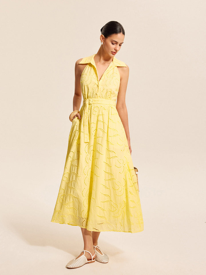 Cotton Belted Embroidered Dress  Liora Lane Boutique Dresses