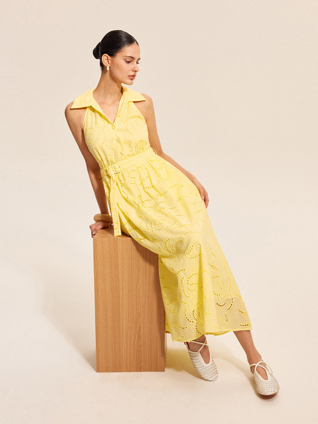 Cotton Belted Embroidered Dress  Liora Lane Boutique Dresses