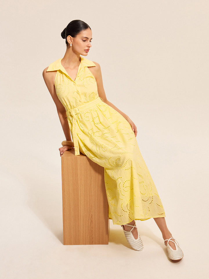 Cotton Belted Embroidered Dress  Liora Lane Boutique Dresses