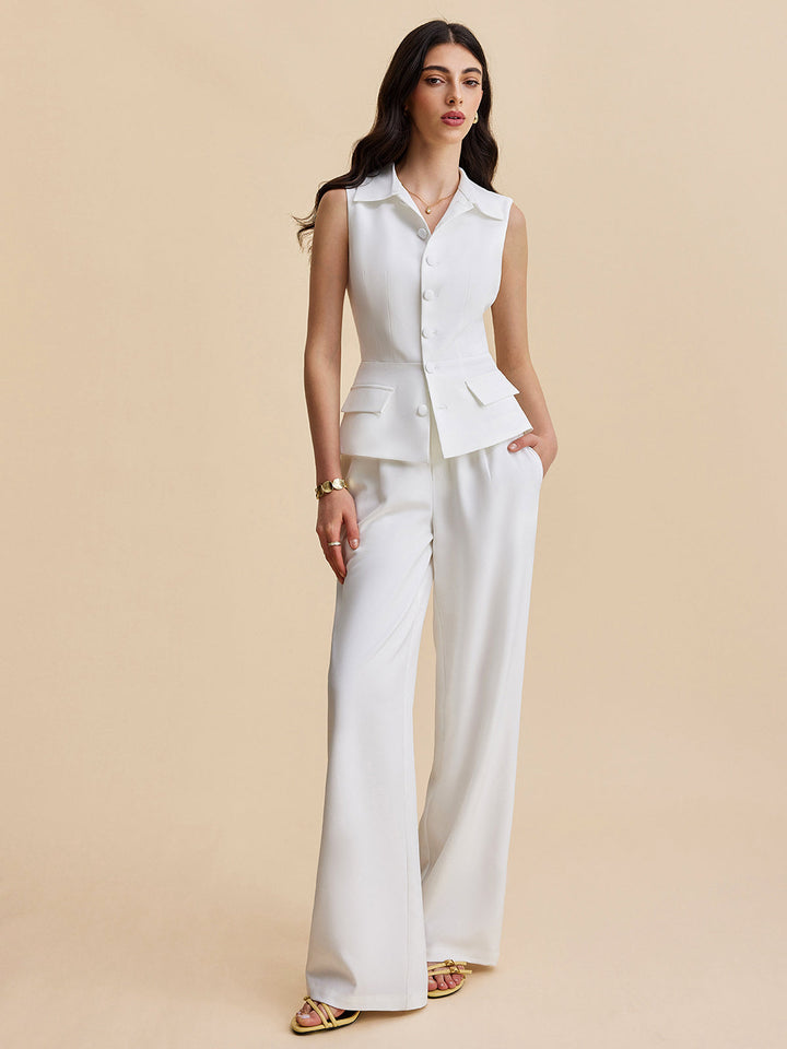 Pockets Buttoned Sleeveless Pants Set  Liora Lane Boutique Pant Sets White / XL 183.99
