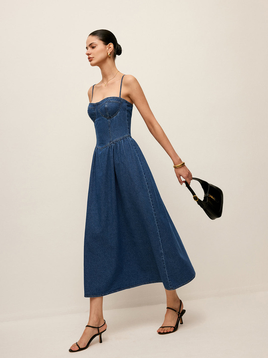 Sweetheart Collar Denim Dress  Liora Lane Boutique Denim Dresses Blue / XL 94.99