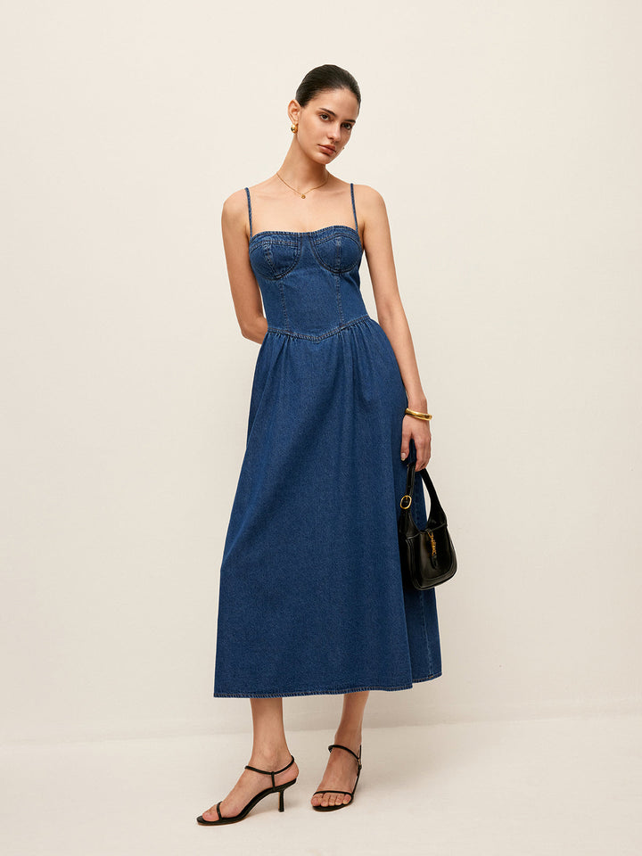 Sweetheart Collar Denim Dress  Liora Lane Boutique Denim Dresses