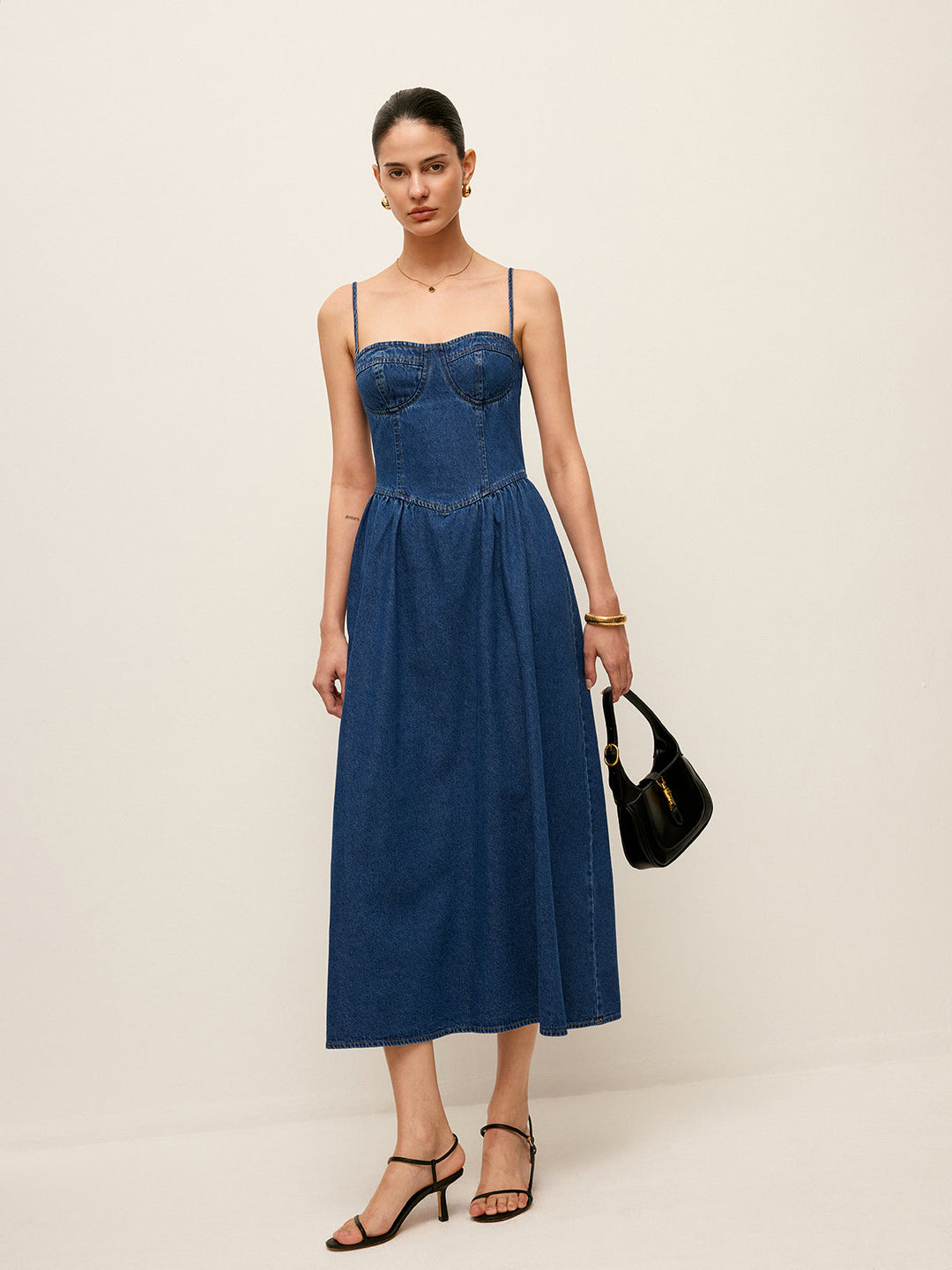 Sweetheart Collar Denim Dress  Liora Lane Boutique Denim Dresses