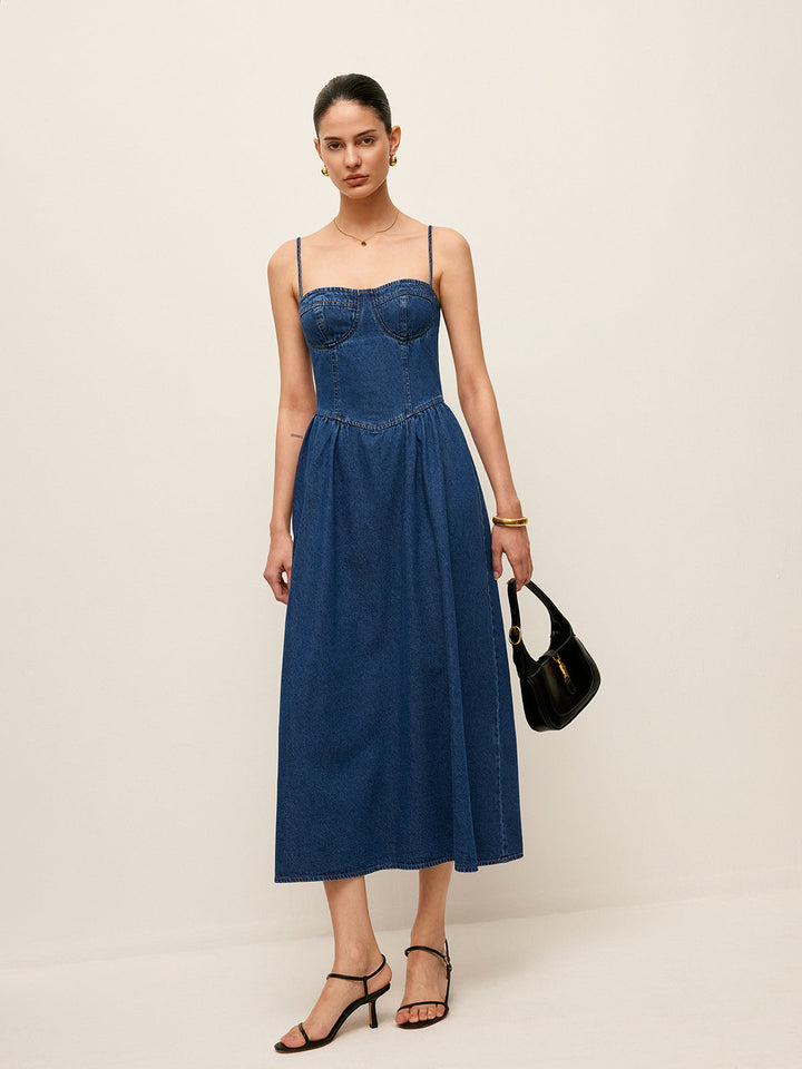 Sweetheart Collar Denim Dress  Liora Lane Boutique Denim Dresses