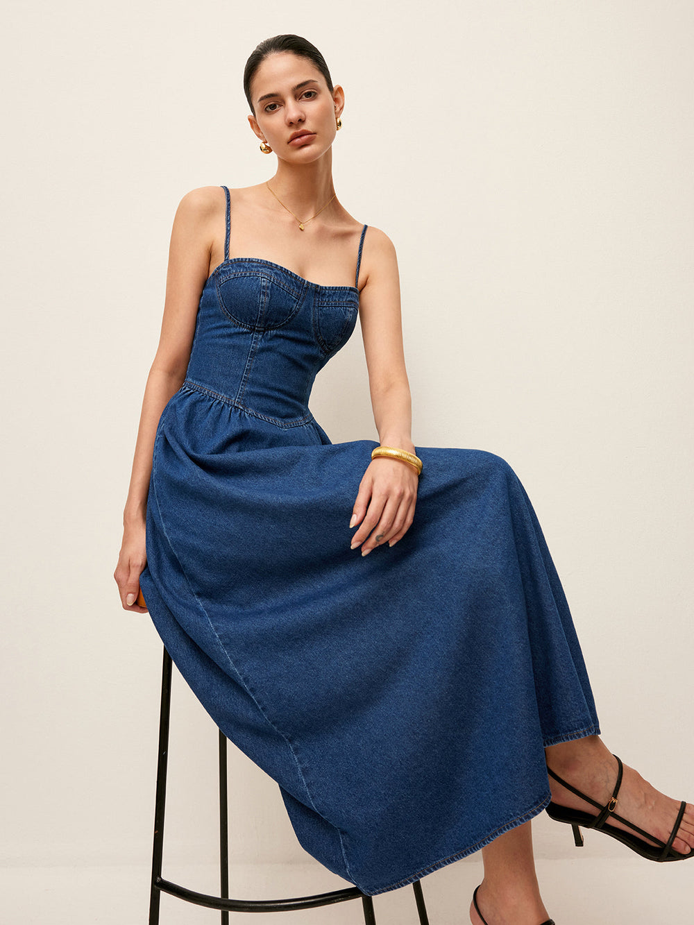 Sweetheart Collar Denim Dress  Liora Lane Boutique Denim Dresses