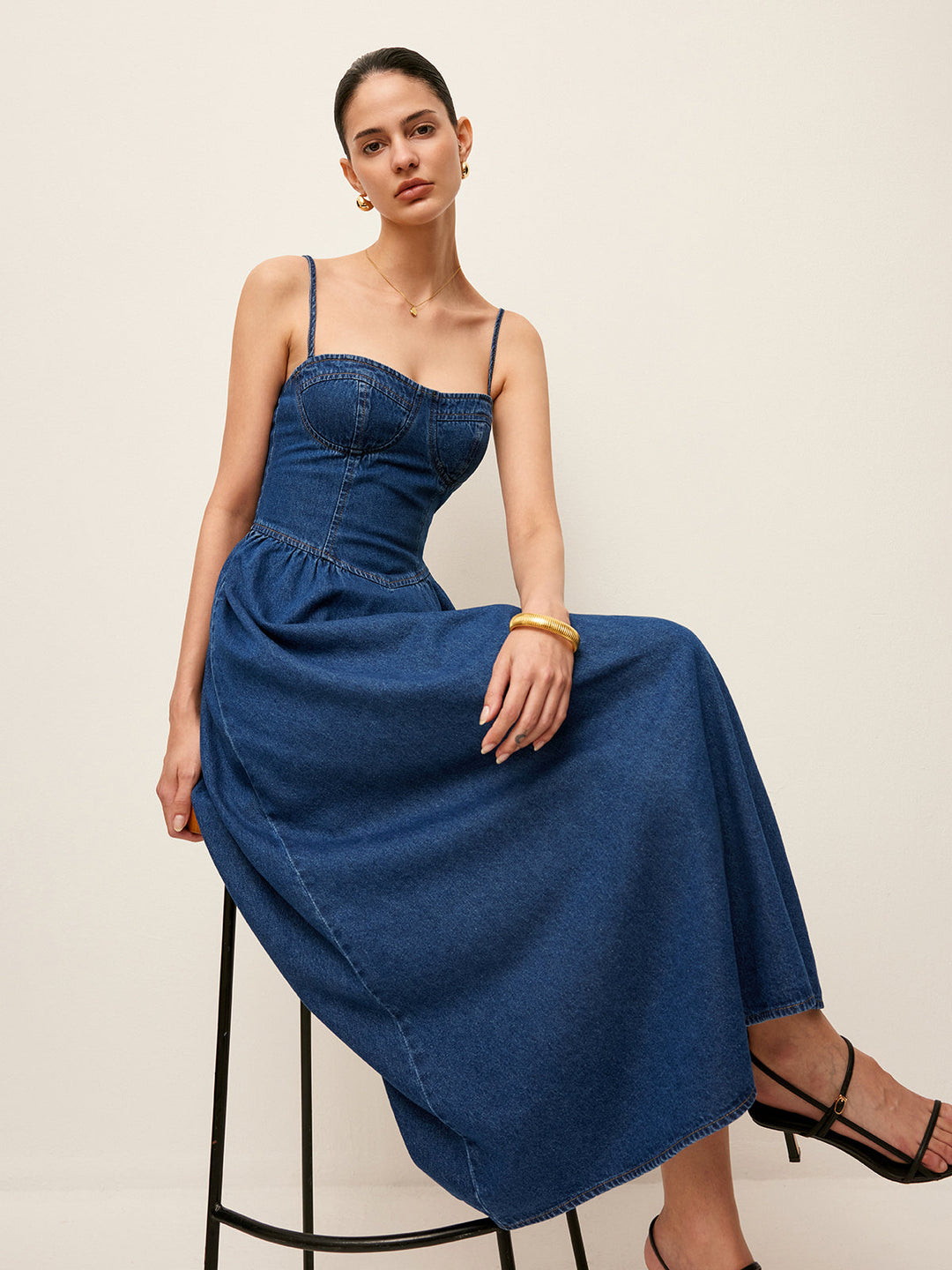 Sweetheart Collar Denim Dress  Liora Lane Boutique Denim Dresses