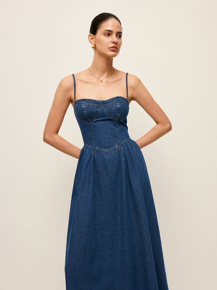 Sweetheart Collar Denim Dress  Liora Lane Boutique Denim Dresses