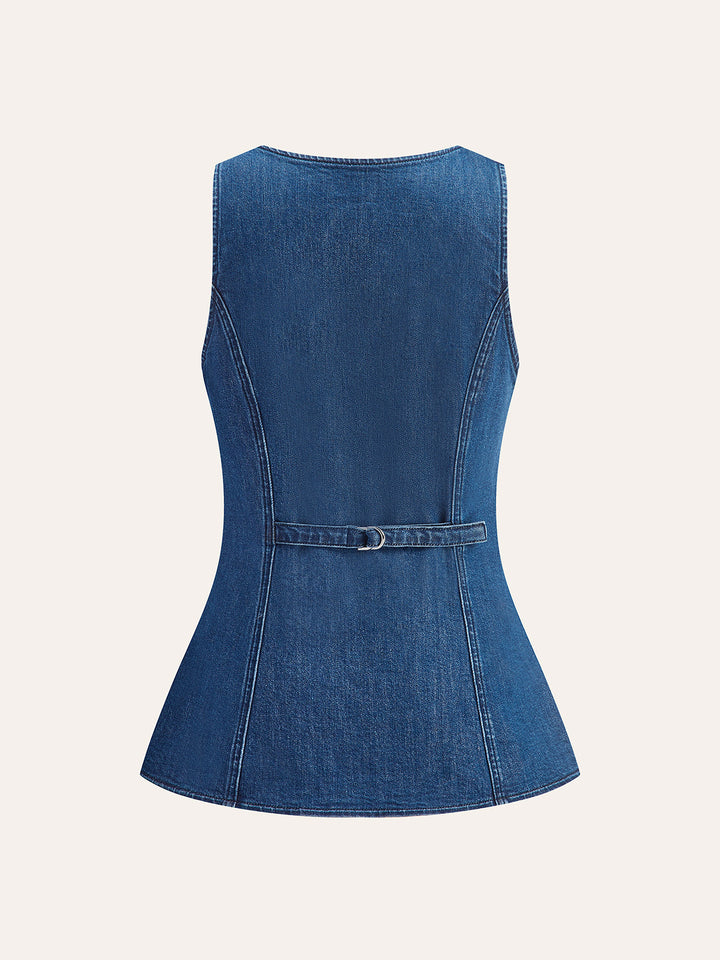 Metal Button Tie-Back Denim V-Neck Shorts Set  Liora Lane Boutique Short Sets
