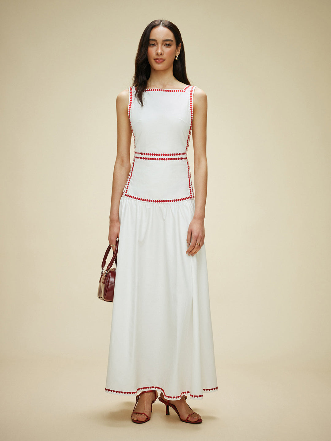Cotton Contrast Trim Back Tie Dress  Liora Lane Boutique Dresses
