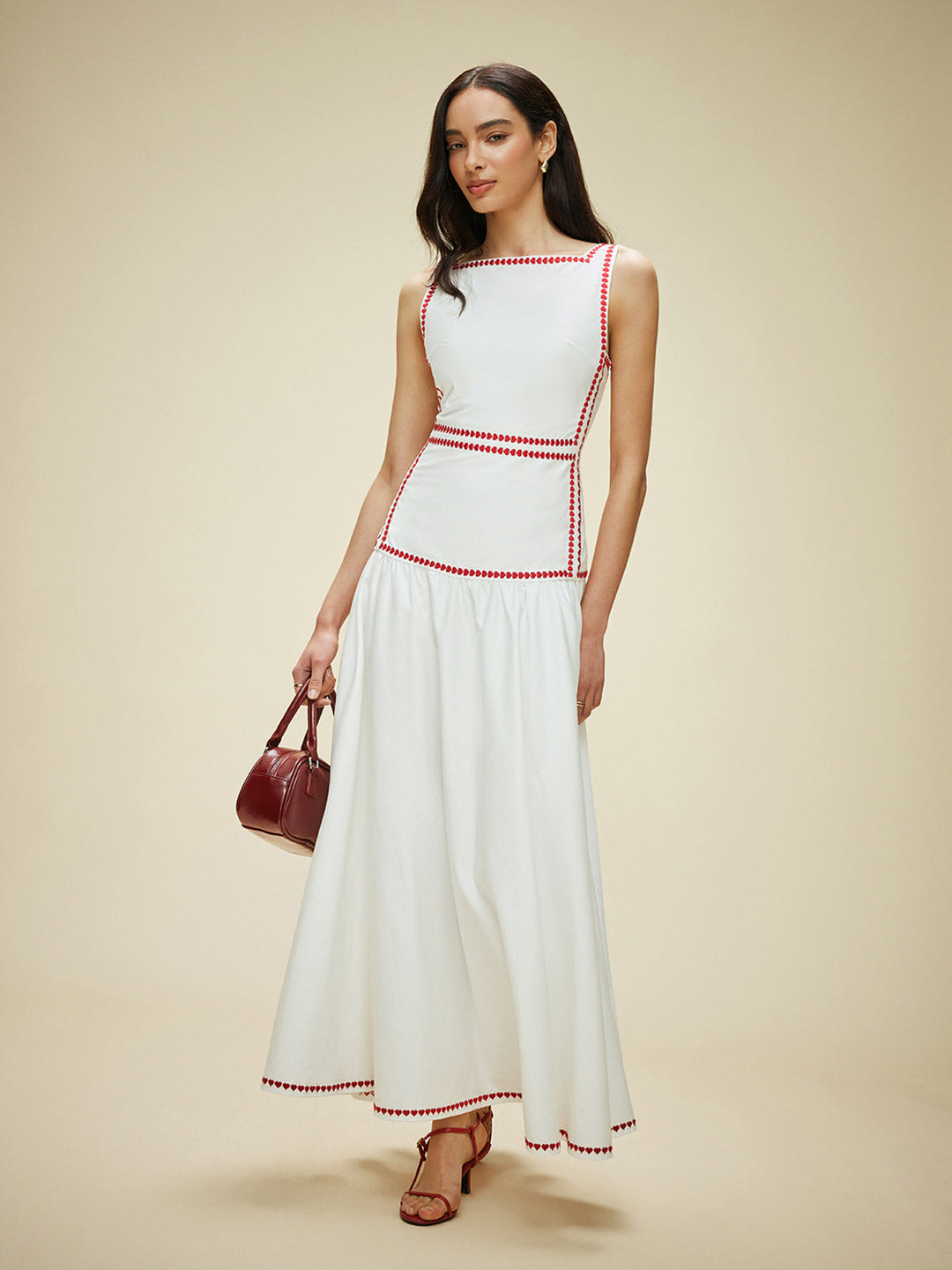 Cotton Contrast Trim Back Tie Dress  Liora Lane Boutique Dresses